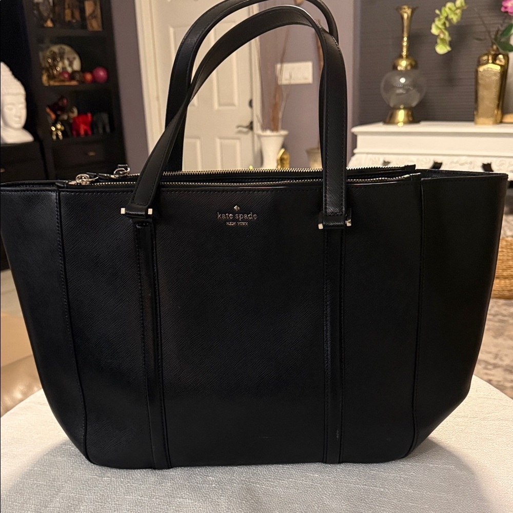kate spade Black Leather Saffiano Tote Bag with Top Handles